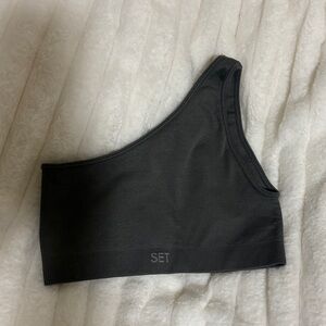 set active gray one shoulder sports bra ribbed xs/s